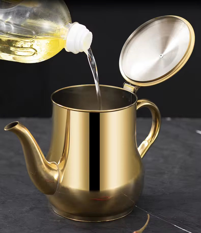 Small Tea Pot Jug & Oil Dispenser – 500ml | Gold Stainless Steel - Image 2