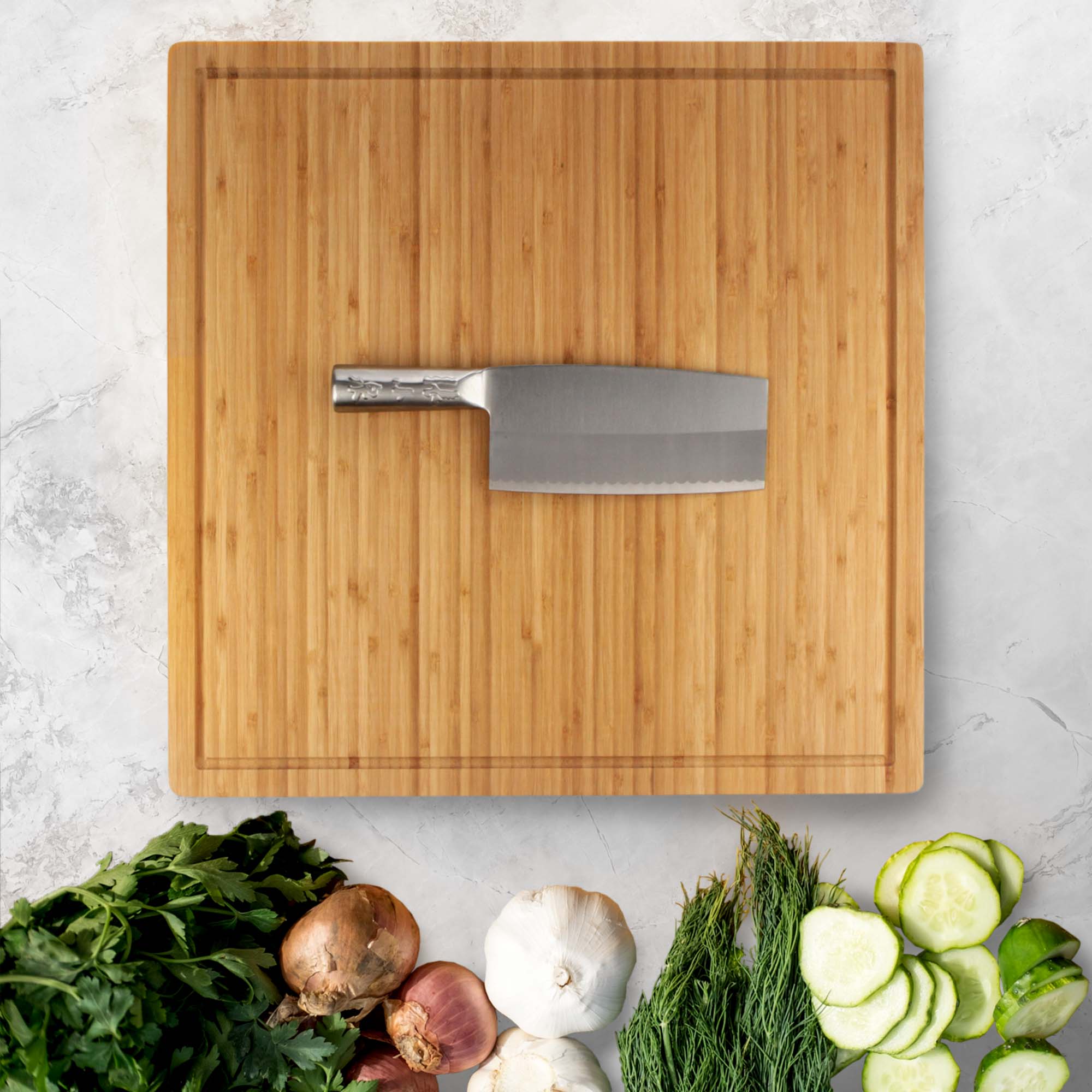 Grooved Flat Square Bamboo Cutting Board 20" x 20" x 0.75" - Image 3
